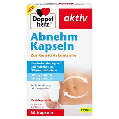 Doppelherz Abnehm Kapseln - Vermindert den Appetit und reduziert die Nahrungsaufnahme - Zur Unterstützung bei Übergewicht - 30 Kapseln