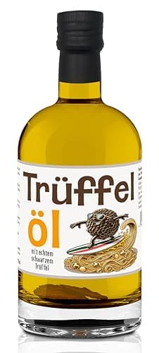 Schwarzes Trüffelöl mit echtem Trüffel, 250ml. Mit Premium Nativem Olivenöl Extra Vergin. Ideal für Pasta, Saucen und mehr. Für vegane und glutenfreie Ernährung geeignet.