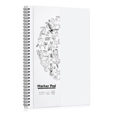 Marker Papier, A4 Skizzenbuch 200g/m² Dickes Papier Zeichenpapier Sketchbook mit Spiralbindung für Alkoholmarker Aquarell Zeichnen (30 Blatt/60 Seiten)