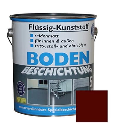 Flüssig Kunststoff 5L Bodenbeschichtung für 50m² Betonfarbe Estrichfarbe Beton Beschichtung Boden Estrich Farbe Bodenfarbe innen / außen Halle Keller Terrasse Kellerboden Putz Holz Rotbraun RAL 8012