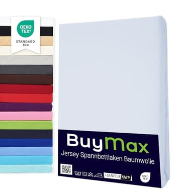 Buymax® Spannbettlaken 100x200cm Baumwolle 100% Spannbetttuch Bettlaken Jersey, Matratzenhöhe bis 25 cm, Farbe Weiß