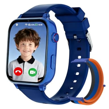 PTHTECHUS Kinder Smartwatch GPS und 4G Telefon, Kinderuhr mit Videoanruf Voice Chat Schulmodus WiFi SOS Spiele Wecker, Schrittzähler, Telefonuhr Smartwatch Kinder für Mädchen Jungen 4-12 Jahren - Blau