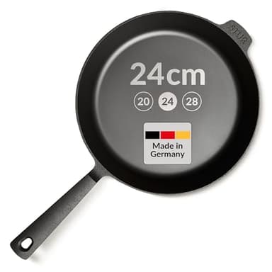 STUR - ORIGINAL Gusseisenpfanne Induktion 24 cm - Cast Iron Pan für alle Herdarten - Pfanne Gusseisen fein geschliffen - Made in Germany - frei von künstlicher ANTIHAFT-BESCHICHTUNG & kratzfest