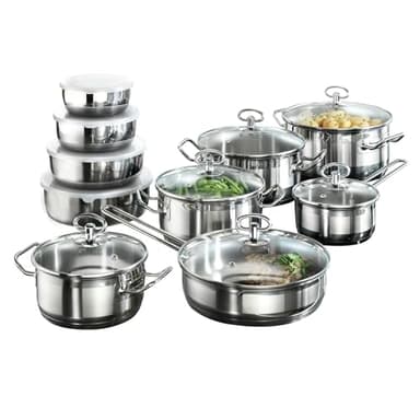 Karcher Topfset Jasmin 20-teilig | Edelstahl Kochtopf Set Induktion inkl. Glasdeckel | Töpfe & Pfanne spülmaschinenfest & backofenfest | Kochgeschirr für alle Herdarten mit Edelstahlschüsseln
