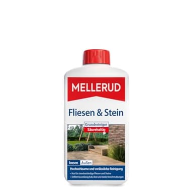 MELLERUD MELLERUD Fliesen & Stein Grundreiniger Säurehaltig | 1 x 1 l | Zuverlässiges Mittel zum Entfernen von hartnäckigen Verschmutzungen auf säureunemfpindlichen Oberflächen