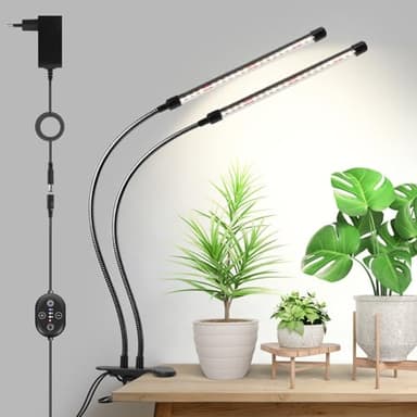 Klemmleuchte Pflanzenlampe 12V, 660 nm Verstärktes Vollspektrum, LED Pflanzenlampe mit Timer & dimmbar, hoher PPFD 160 µmol/s/m²@15 cm, 10W Pflanzenlicht für Zimmerpflanzen und Innenanbau, C11-B
