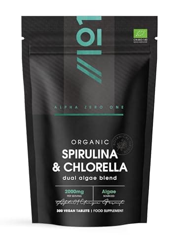 Bio Spirulina & Chlorella 2000 mg – 300 Tabletten – Aufgebrochene Zellwand – Kaltgepresstes, reines Supplement ohne Zusatzstoffe (75 Tage Vorrat) von Alpha01