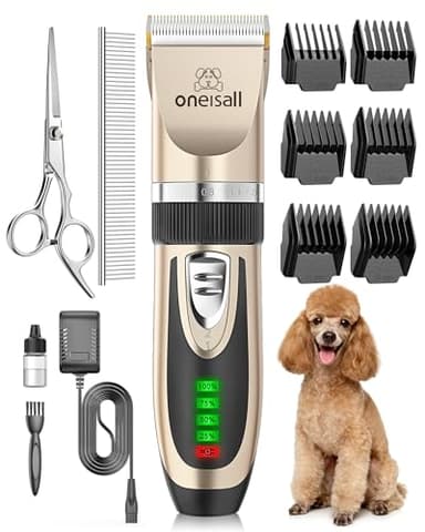 oneisall Leise Hundeschermaschine, 2000mAH 4h Laufzeit Schermaschine Katze Hunde dichtem Fell, Hunde Haarschneidemaschine Tierhaarschneidemaschine Hunderasierer Langhaar