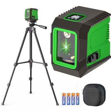 Kreuzlinienlaser mit 127 cm Stativ, Lusweimi Laser Wasserwaage, Grüner 360°-Selbstnivellierungs Laserstrahl, zum Aufhängen von Bildern/Baustellen/Inneneinrichtung/DIY, Mit 4xAA Batterien/Tasche