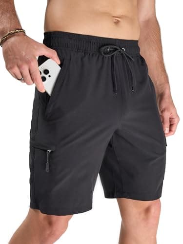 Arcweg Badehose Herren Cargo Shorts mit Reißverschlusstasche - Lange & Schnelltrocknende Badeshorts Schwimmhose ohne Innenfutter für Freizeit, Strand und Sport Schwarz L (EU)