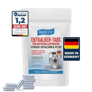 AGUALEVE® Entkalker-Tabs 25 Stück *NEU* | für alle Marken von Kaffeevollautoamten und Kaffeemaschinen, z. B. De’Longhi, Philips, Siemens, Saeco, Melitta, Krups, Miele | Markenqualität Made in Germany
