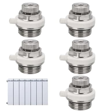 5er Set Automatischer Heizkörperentlüfter – 1/2 Zoll Messing Vernickelt, Heizungsentlüfter mit Rückschlagventil, Schnell-Entlüftung für Heizungsanlagen