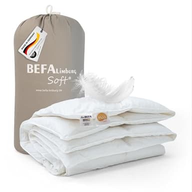 BEFA SOFT Daunendecke Winter 135x200 cm | Federbettdecke 90% Federn & 10% Daunen | atmungsaktiv & pflegeleicht | für Allergiker (NOMITE) | Tierwohl (DOWNPASS) | Oeko-TEX Klasse 1 | Made in Germany