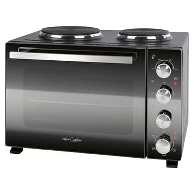 ProfiCook Minibackofen mit Kochplatten und Drehspieß | 32L | Umluft, Oberhitze, Unterhitze, Drehspieß | Kochen und Backen gleichzeitig | Backofen klein | Mini Backofen mit Umluft | PC KK 1302