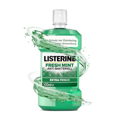 Listerine Fresh Mint antibakterielle Mundspülung für frischen Atem, mit ätherischen Ölen, bekämpft Mundgeruch verursachende Bakterien, mit frischem Minzgeschmack