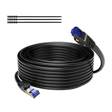 Mygatti 100M CAT 7 wasserdichtes RJ45 Ethernet Netzwerkkabel für den Außenbereich,direkt verlegbar–10 Gigabit Ethernet,SFTP,LAN und Patchkabel–Schwarz, 100 m mit 15 Kabelbindern