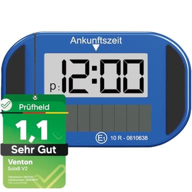 VENTON [Test SEHR GUT, Note 1.1 Elektronische Solar Parkscheibe mit Zulassung, Automatische Digitale Parkuhr Elektrisch für alle PKW, Auto Zubehör Innenraum & Gadgets Digital Solar-Parkscheibe