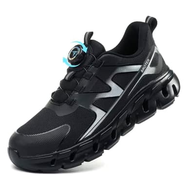 AEKYIWL Sicherheitsschuhe Herren Damen Arbeitsschuhe Leicht Sportliche Atmungsaktiv Schnürsenkel Ohne Binden Drehverschluss Stahlkappenschuhe rutschfest Schwarz, 44 EU