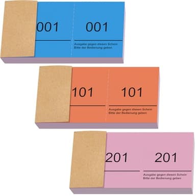 Nezyo Doppelnummern Blöck 1-300 Tombola Lose mit Zahlen Nummernblöcke Zahlenblöcke 10cm X 5cm Raffle Tickets für Garderobe Verlosung Events Messen Eintrittskarten und Leckereien(Blau, Orange, Pink)
