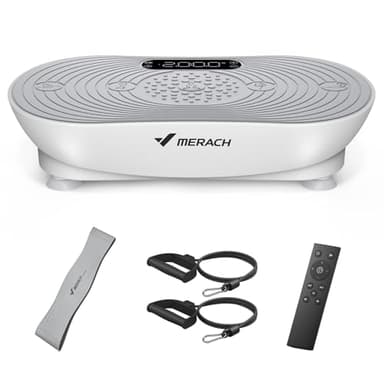 MERACH Vibrationsplatte Für Training Und Körperformung, Mit 99 Geschwindigkeitsstufen, Integriertem Bluetooth-Lautsprecher, Led-Touchscreen Und Elastischen Zugschnüren (Weiß)