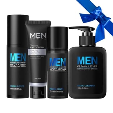 Gesichtspflege Männer Pflegeset,4pcs Anti-Aging Skincare Set,Hautpflege Geschenkset für Herren,Leichte Textur, 24h Feuchtigkeit, Beruhigt Rötungen, Ölkontrolle. Ideal als Männer Weihnachtsgeschenke