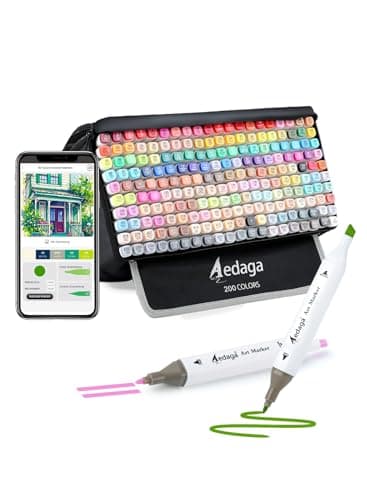 AEDAGA 200 Farben Alkohol Marker mit App, Doppelspitze Alcohol Marker mit Ständer-Etui für Erwachsene & Kinder, Alkohol Stifte für Malen, Skizzieren & Zeichnen