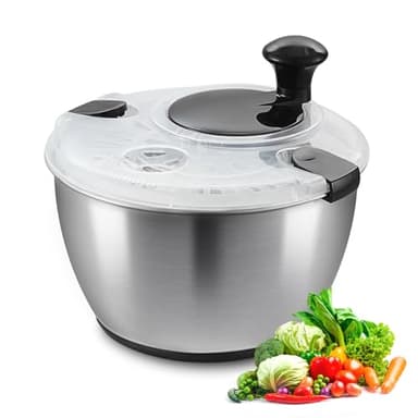 VEVOR Salatschleuder Salattrockner mit Kurbelantrieb 4,5 L, Gemüsetrockner, Waschmaschine, Salatreiniger & Trockner mit Schüsseldeckel aus Edelstahl, Geeignet für Gemüse, Kräuter, Beeren, Früchte