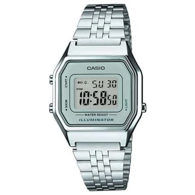 Casio Unisex Quartz Armbanduhr, 28.00mm Gehäusegröße mit LCD digital Zifferblatt und Silber Metallarmband Armband LA680WEA-7EF