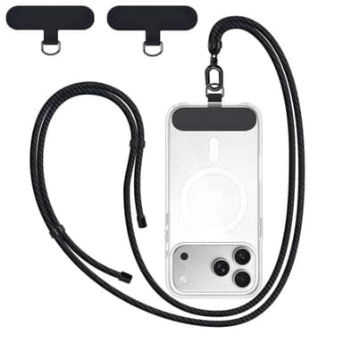 New&Teck Handy lanyard mit 2 Patches, 1,60 m langes Telefonband, strapazierfähig, verstellbar, elegant, kompatibel mit allen Smartphones, Schwarz