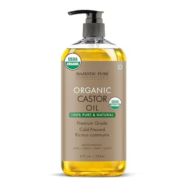 Majestic Pure Organic Castor Oil | Hexanfrei und 100% rein | Kaltgepresst | Stimulieren Sie das Wachstum von Haaren, Wimpern, Augenbrauen und Nägeln | Feuchtigkeitsspendend und pflegend | 8 Fl Oz