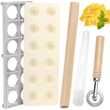 TUZHE Ravioli Maker Set, Ravioli Former mit Nudelholz, Teigtaschenrad, Fleischspatel