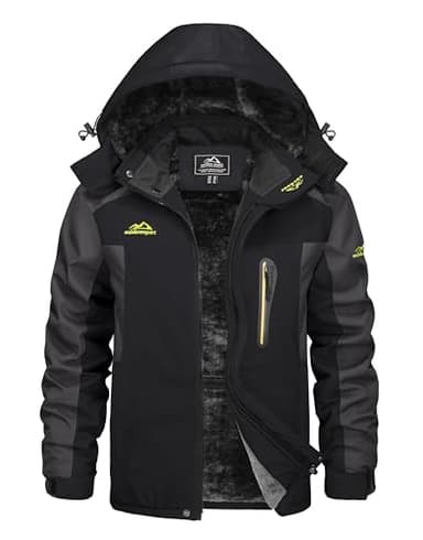 KEFITEVD Winterjacke Herren Warm Gefüttert Skijacke Winter Outdoorjacke Winddicht Allwetterjacke Thermojacke mit Kapuze Schwarz-Grau XL
