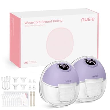 Nuliie Milchpumpe Elektrisch tragbare S32, Elektrische milchpumpe freihändig 4 Modi 9 Stufen mit 18/21/24 mm komfortabler Flansch, Privat, mit Ersatzzubehör im Lieferumfang (2 Packs, Violet)