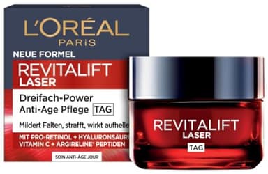 L'Oréal Paris Anti-Aging Tagescreme mit Dreichfachpower für Frauen, mit Pro-Retinol, Hyaluronsäure und Vitamin C – gegen Falten, straffende Feuchtigkeitspflege, Revitalift Laser 1 x 50ml