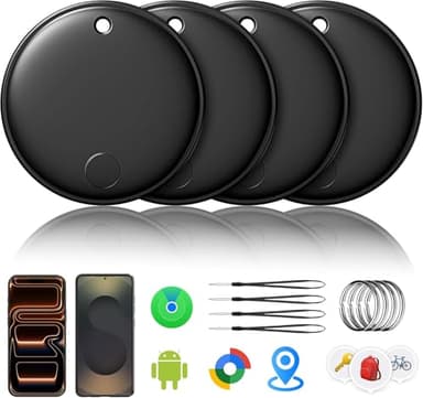Air Tracker Smart Tags Android & iOS-4er Pack, Dual System Tracker Tagg für Apple Wo ist? & Smart Tag Android Google's Find Hub | Tracker Batterie wechselbar, (Schwarz)