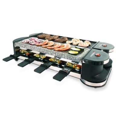 Korona 45071 Drehbares Raclette | Raclette für 8 Personen | Antihaft-Grillplatte | Naturstein | Extra langes Kabel | Inkl. Zubehör, Schwarz