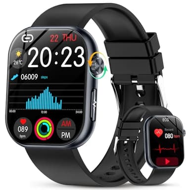 YUPENG Smartwatch mit EKG+HRV/𝐁𝐥𝐮𝐭𝐳𝐮𝐜𝐤𝐞𝐫/Blutdruck/Harnsäure/BMI, 1,95'' AMOLED Touch Fitness Gesundheitsuhr mit Telefonfunktion, 24H Schlafmonitor/Herzfrequenz/SpO2/SOS-Notruf Android iOS