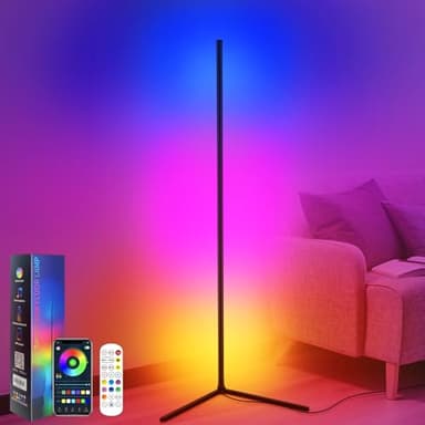 CS COSDDI LED Stehlampe Smart für Wohnzimmer und Schlafzimmer - Dimmbar mit Fernbedienung und APP, 16 Millionen Farben, Musikmodi, DIY-Modus & Timing - Ecklampe Smart für Gaming