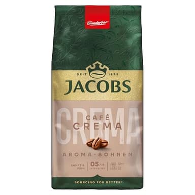 Jacobs Kaffeebohnen Café Crema Aroma-Bohnen, sanft & fein nussig, geröstet in Bremen, Intensität 5/10, Kaffee ganze Bohnen, 500 g