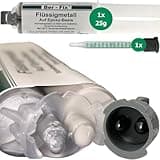 Ber-Fix 2K Flüssigmetall Kleber 25g + Spitze, hitzebeständig bis 120°C, Metallkleber & Metallspachtel, starke Haftung, ideal für Metallreparaturen, Autoauspuff & Motorteile
