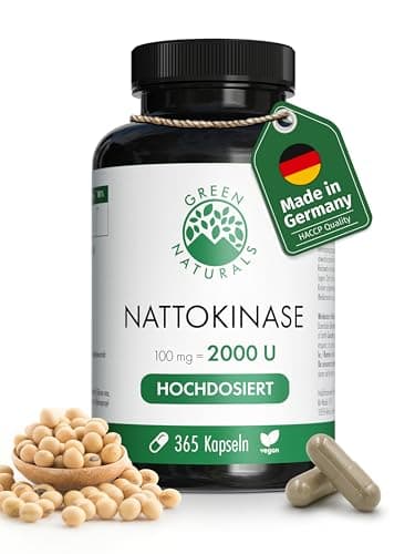 Nattokinase (20.000 FU/g) – Hochdosiert: 100 mg Nattokinase mit 2000 FU pro Kapsel – 365 Kapseln (1 Jahres-Vorrat) - Premiumqualität aus Deutschland – Green Naturals®