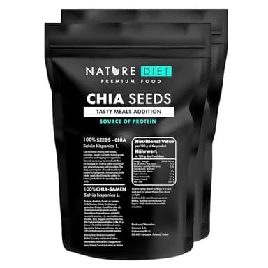 Nature Diet - Chia Samen 2 x 1000 g | Salvia Hispanica | Reich an Omega-3 | Quelle von Ballaststoffen