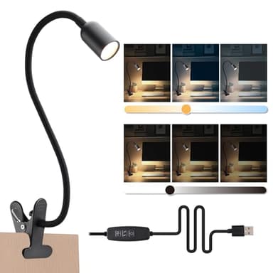 da LIGHT Leselampe Bett Klemme, LED Schreibtischlampe Klemmbar mit 3 Farbtemperaturen, Dimmbare Klemmlampe Bett, USB Tischlampe mit Kabel Schwarz für Studieren Lesen Arbeiten