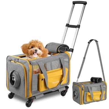 Pawinner Transportbox Katze Hunde mit Rollen, 45x33x33 cm Hundebox mit Trolley für Auto & Flugzeug, Faltbare Katzentransporttasche, Atmungsaktive Tragbar Hundetragetasche für Katzen & Hunde bis 9 Kg