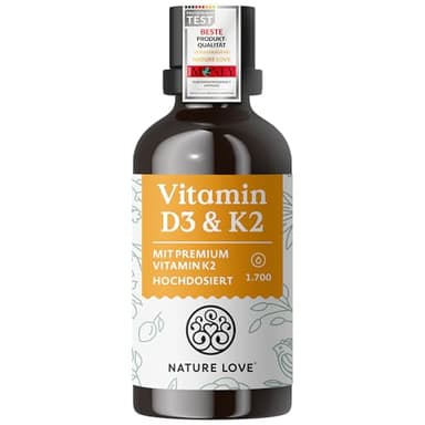 Vitamin D3 + K2 (50ml) - Hoch bioverfügbar durch Original K2VITAL® 99,7% all-trans - laborgeprüfte 1000 I.E. Vitamin D3 pro Tropfen (1700 Tropfen mit Vitamin D + Vitamin K) - in MCT-Öl - Hochdosiert