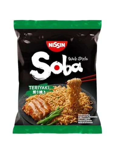 Nissin Bag Noodles Soba – Teriyaki, 9er Pack, Wok Style Instant-Nudeln japanischer Art, mit Teriyaki-Sauce, schnelle Zubereitung, asiatisches Essen (9 x 110 g)