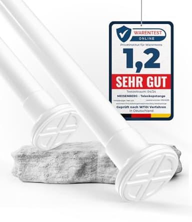 MEISENBERG Gardinenstange ohne Bohren - Weiß, Ø 25 mm - Teleskopstange Vorhang - Duschstange zum Klemmen - Klemmstange für Fenster, Raumteiler und Küche (70-120cm)