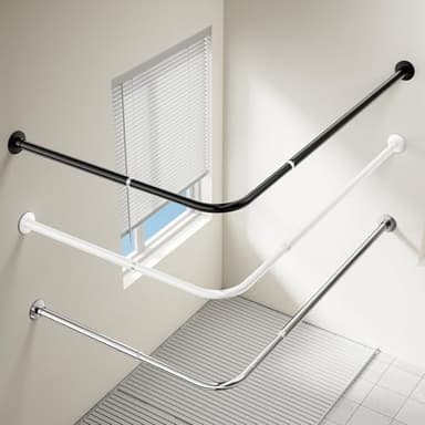 Onpira® Eck-Duschvorhangstange Teleskop L-Form 90–180 cm – Edelstahl, selbstklebend oder schraubbar – Ohne Bohren – In Silber, Schwarz, Weiß – 12 Varianten wählbar (Schraubversion Edelstahl, 90x90cm)