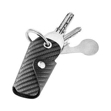Bodesa Valore Premium Qualität Schlüsseltasche aus Echtem Leder | Schlüsseletui mit Einkaufswagenlöser | Key Organizer für 1-5 Schlüssel | Schlüsselanhänger mit Flaschenöffner (carbon)