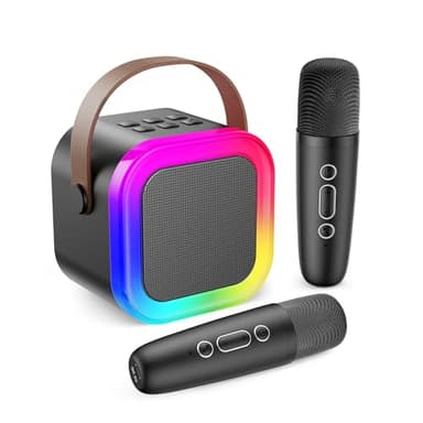 Fede Karaoke Maschine mit 2 Karaoke Mikrofone, Tragbaren Bluetooth Lautsprecher Box für Erwachsene/Kinder, Mini Karaoke Maschine mit Lichteffekte, Geschenk für Geburtstage und Feste